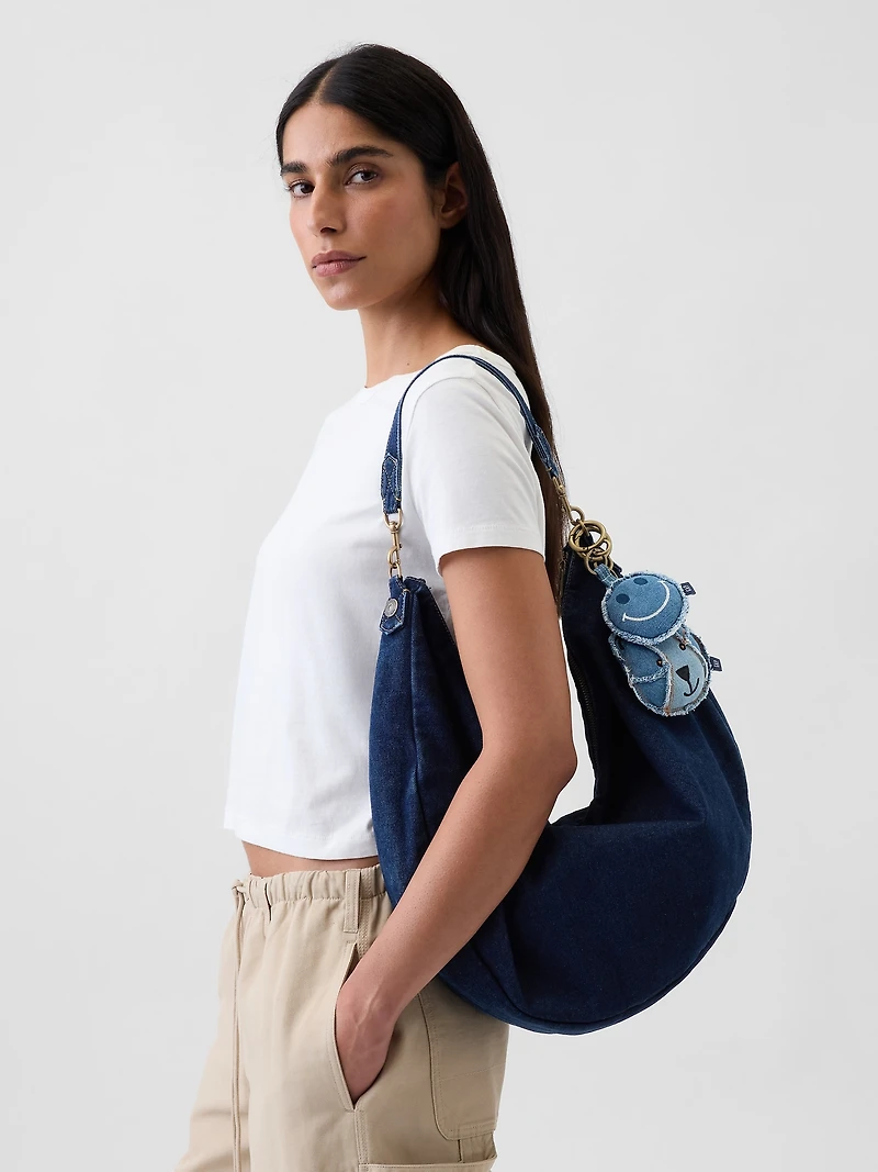 Large Denim Crescent Bag