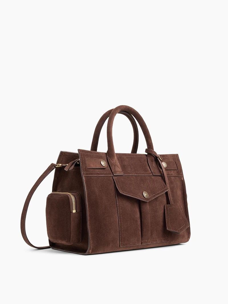 Vegan Suede Five Pocket Satchel