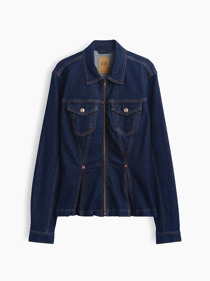 Denim Zip Peplum Jacket