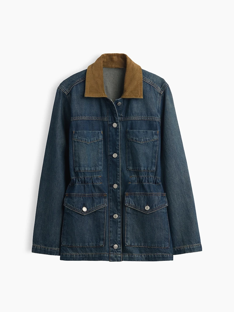 Cinched-Waist Denim Chore Jacket