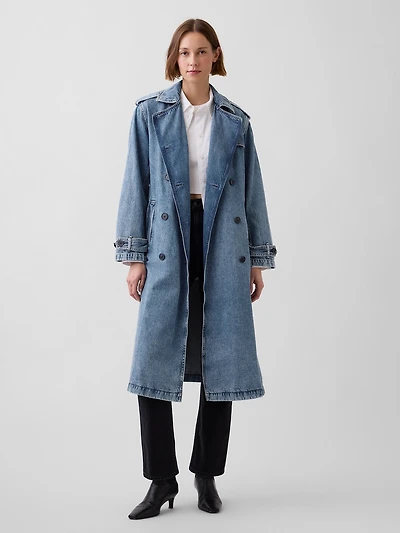 Longline Icon Denim Trench Jacket