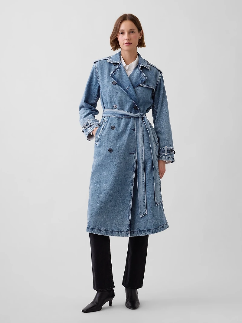 Longline Icon Denim Trench Jacket