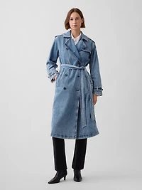 Longline Icon Denim Trench Jacket