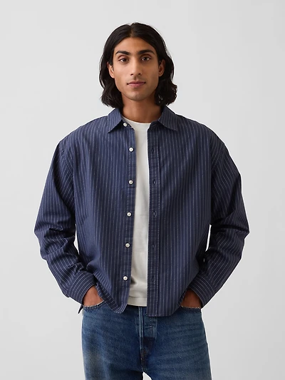 Relaxed Crop Straight-Hem Oxford Shirt