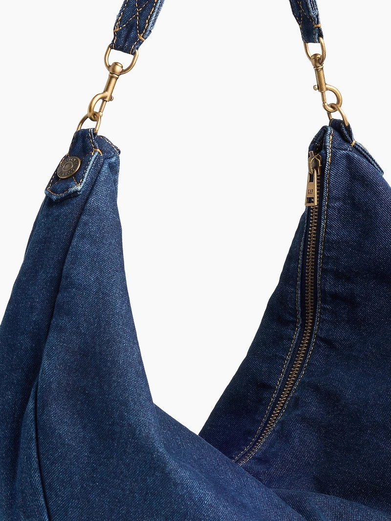 Large Denim Crescent Bag