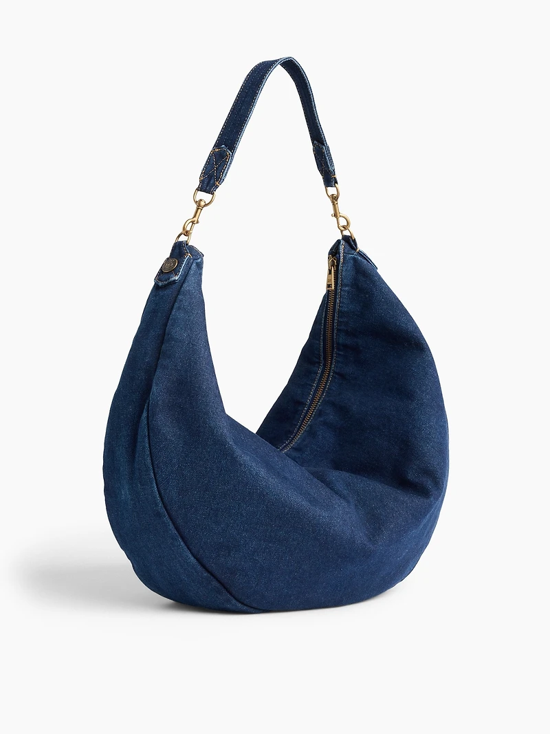 Large Denim Crescent Bag