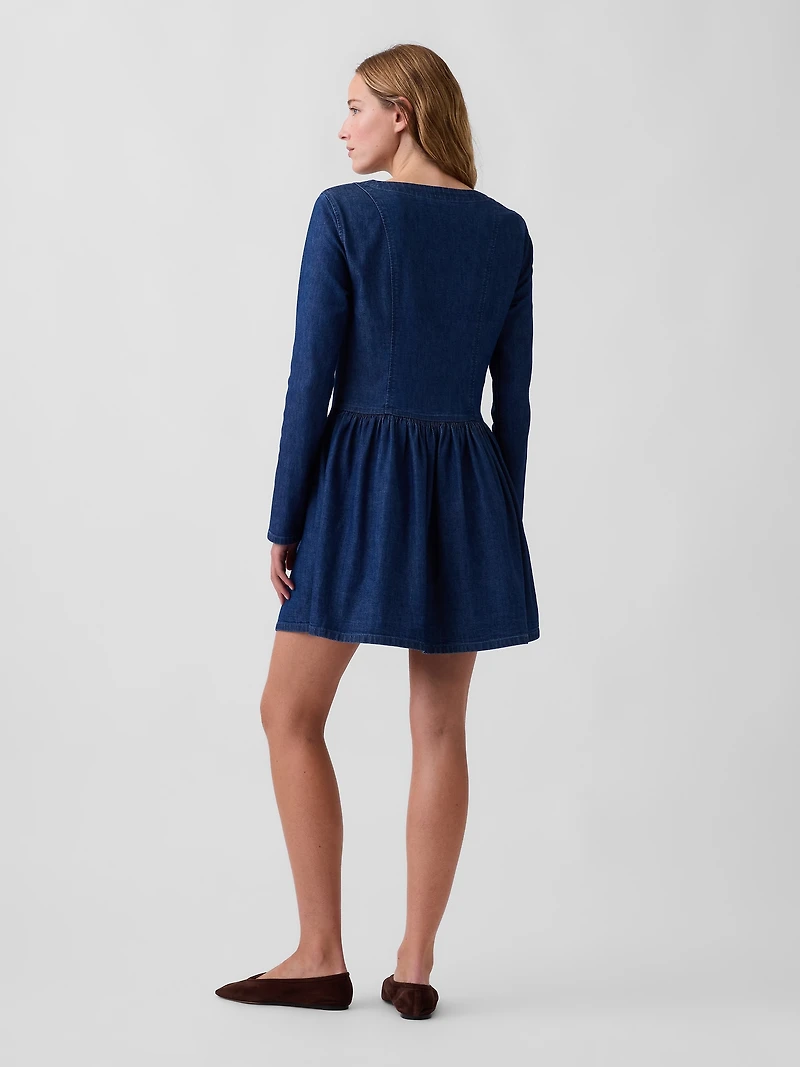 Denim Drop-Waist Mini Dress