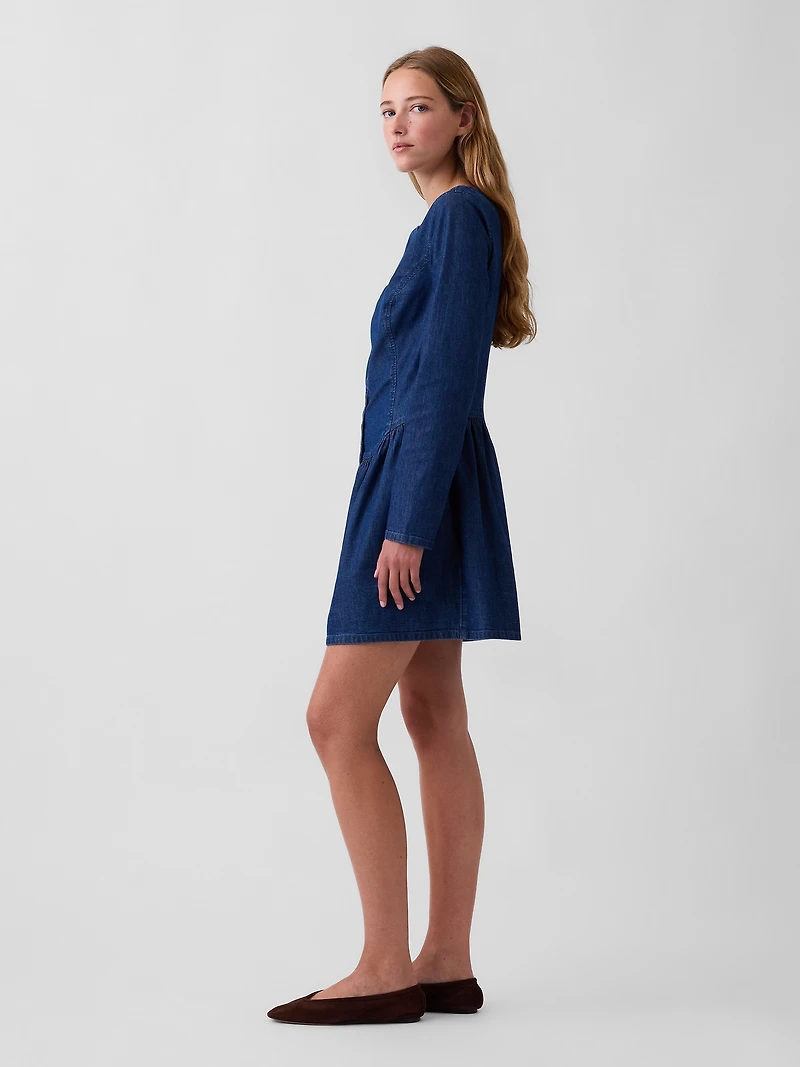 Denim Drop-Waist Mini Dress