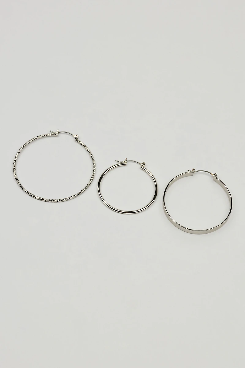 3 Pack Smooth & Textured Hoop Earrings