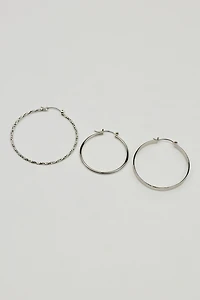 3 Pack Smooth & Textured Hoop Earrings