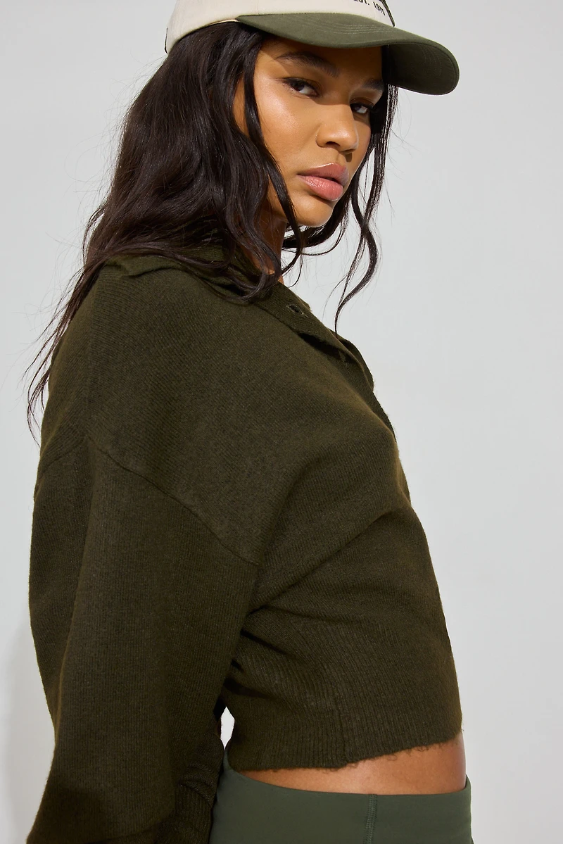 Long Sleeve Spongy Henley Sweater