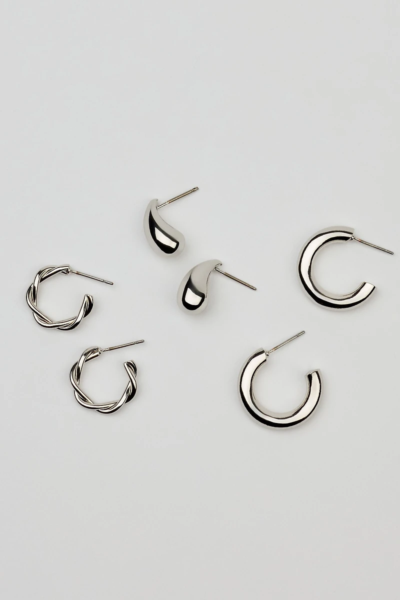 3 Pack of Twist Drop and Hoop Earrings