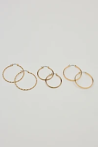 3 Pack Smooth & Textured Hoop Earrings