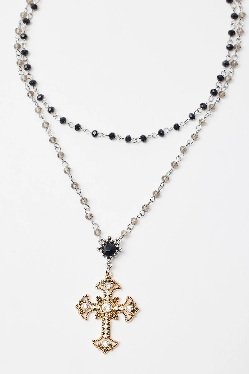 Beaded Cross Rosary Necklace