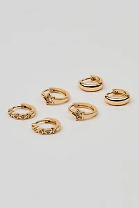 3 Pack Mini Stars & Gem Hoop Earrings