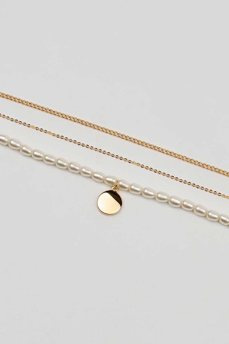 Ensemble de 3 colliers à perles et chaînes