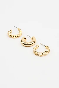 Ensemble de 3 boucles d’oreilles avec torsades et chaînes