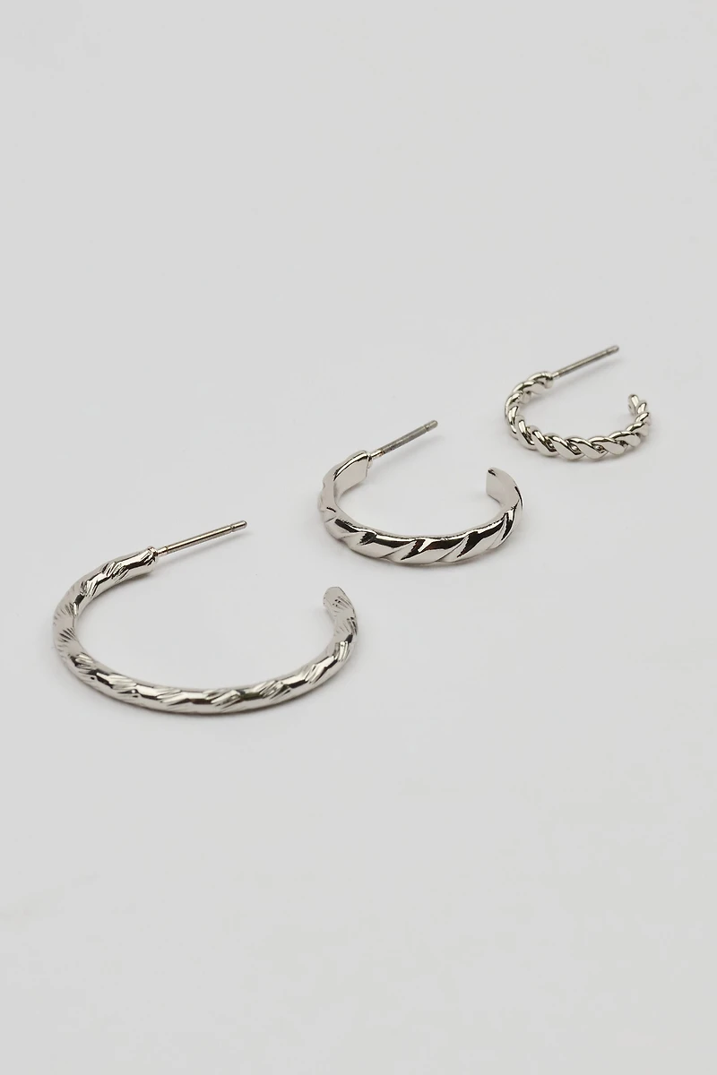 Ensemble de 3 paires d'anneaux d'oreilles ouverts et texturés