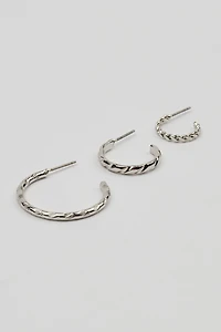 Ensemble de 3 paires d'anneaux d'oreilles ouverts et texturés