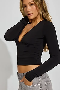 Plunge Neck Long Sleeve Top