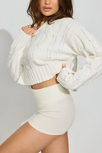 Chenille Cropped Cable Sweater
