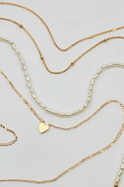 Set of 4 Heart & Pearls Necklaces