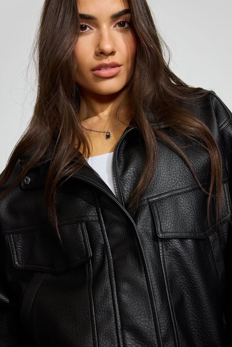Blouson aviateur ample en faux cuir
