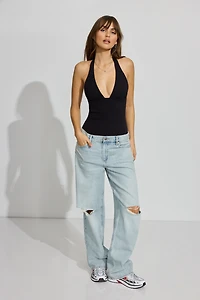 Sleek Plunge Halter Bodysuit