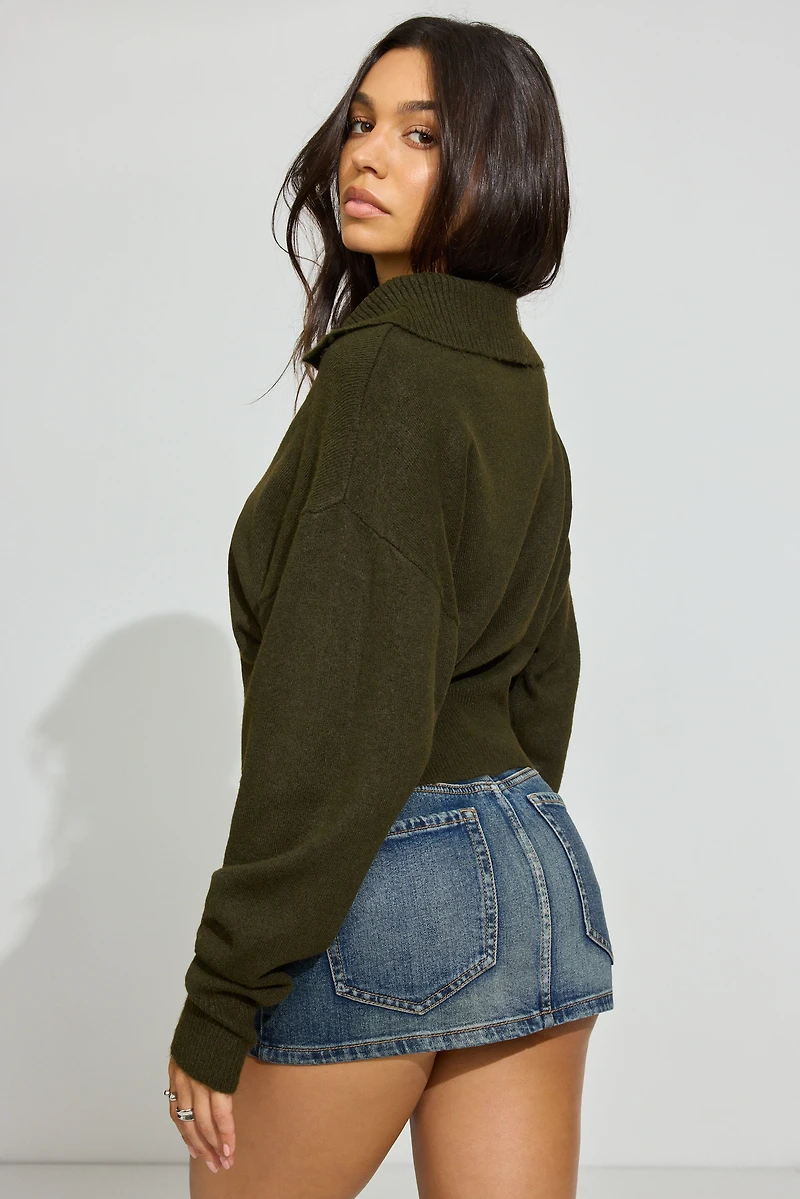 Long Sleeve Spongy Henley Sweater