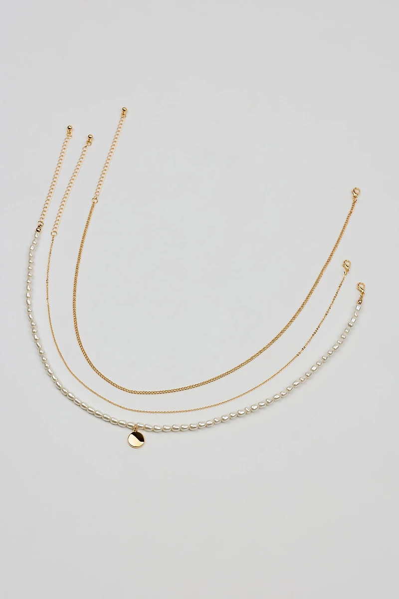 Ensemble de 3 colliers à perles et chaînes
