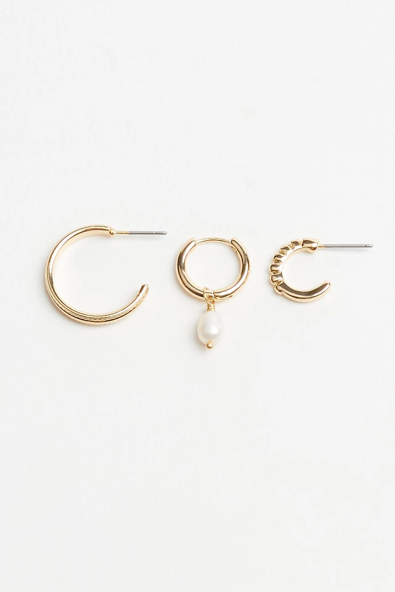 3 Pack Pearl Drop & Hoop Earrings