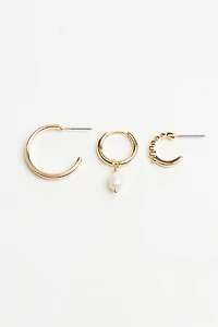 3 Pack Pearl Drop & Hoop Earrings