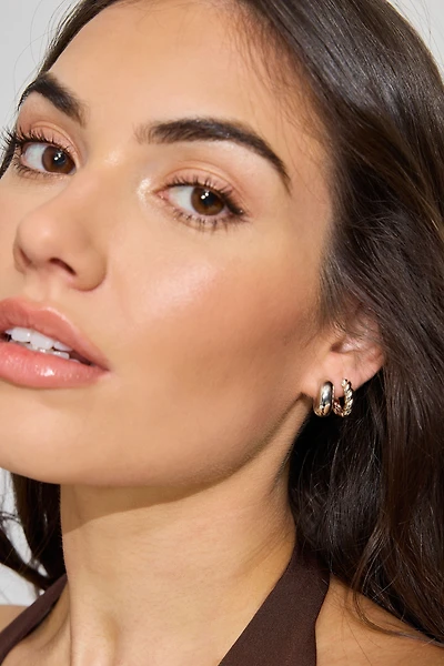 2 Pack Twisted & Smooth Huggy Earrings