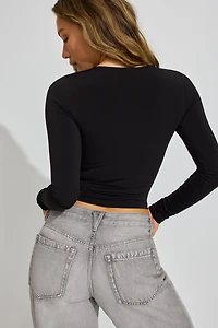 Plunge Neck Long Sleeve Top