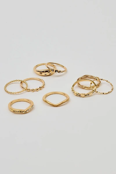 Set of 9 Gemmed & Textured Rings