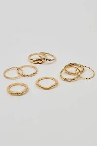 Set of 9 Gemmed & Textured Rings