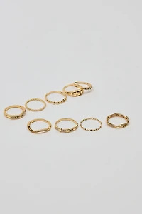 Set of 9 Gemmed & Textured Rings