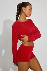 Cropped Cable Crewneck Sweater