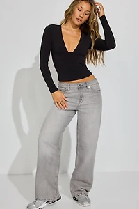 Plunge Neck Long Sleeve Top