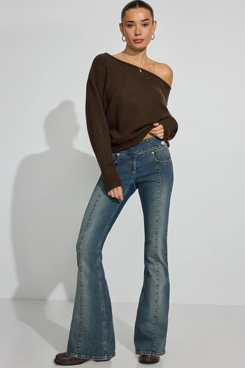 Spongy Relaxed Off Shoulder Sweater