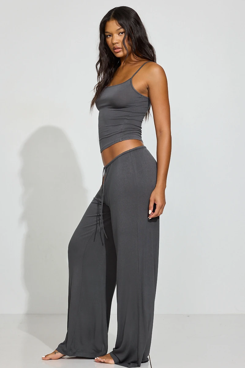 Pantalon décontracté côtelé diaphane