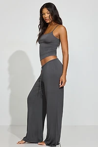 Pantalon décontracté côtelé diaphane