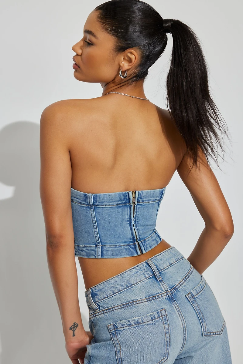 Denim Seamed Tube Top