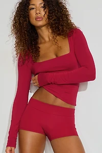 Smooth Open Neck Long Sleeve Tee