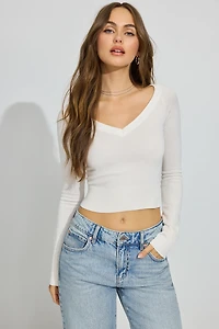 Wide V-Neck Long Sleeve Top