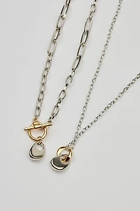 Set of 2 Mini Hammered Oval Necklaces