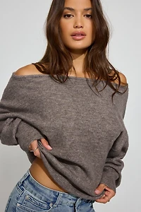 Spongy Relaxed Off Shoulder Sweater