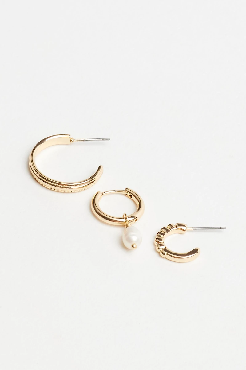 3 Pack Pearl Drop & Hoop Earrings