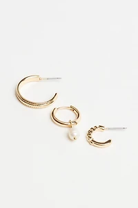 3 Pack Pearl Drop & Hoop Earrings