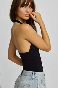 Sleek Plunge Halter Bodysuit